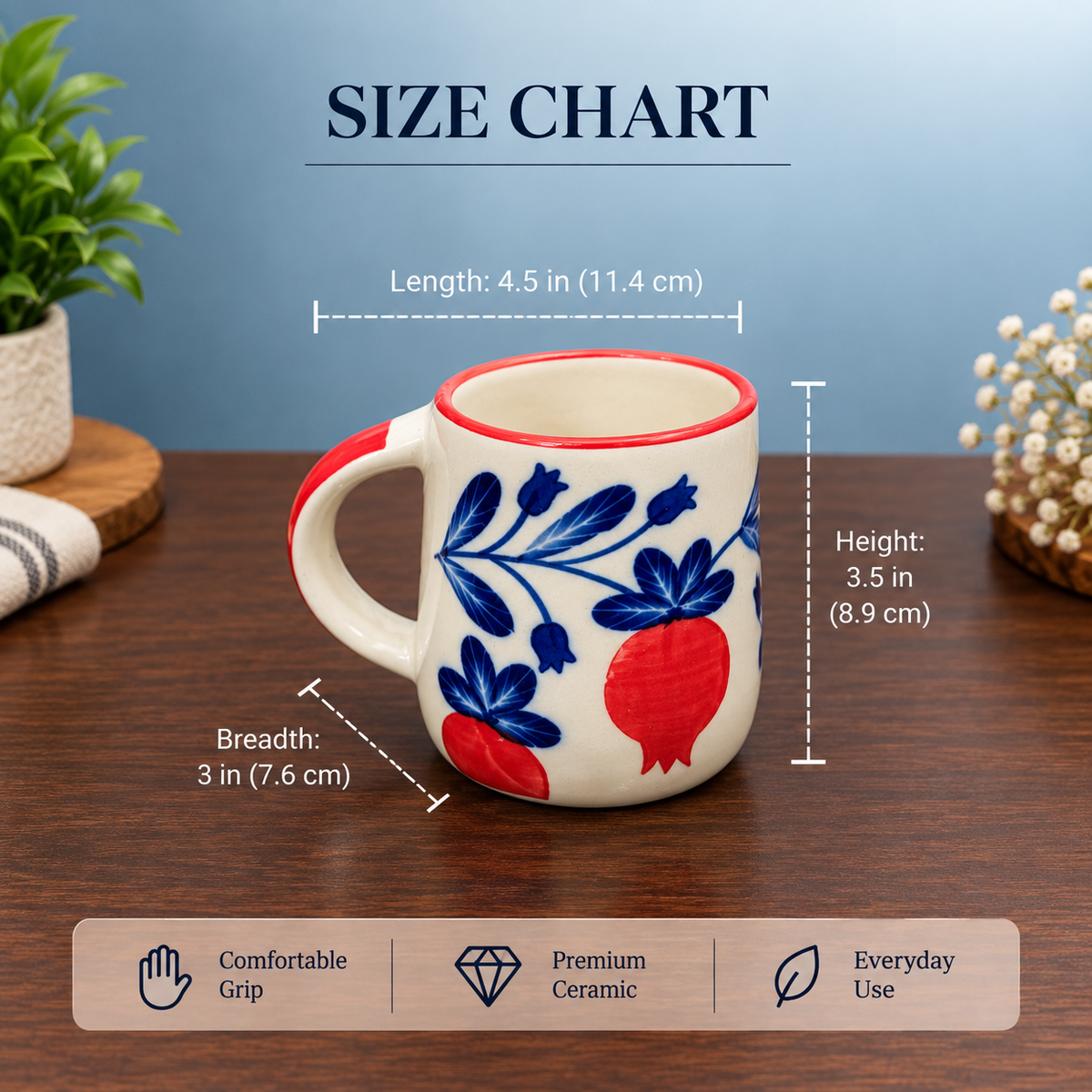 Pomegranate Ceramic Mug & Plate Set – Handmade | Ghar Vibes