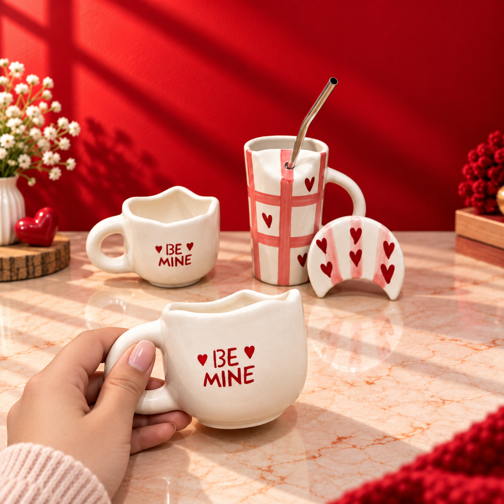 Be Mine Valentine Ceramic Mug & Sipper Set | Ghar Vibes