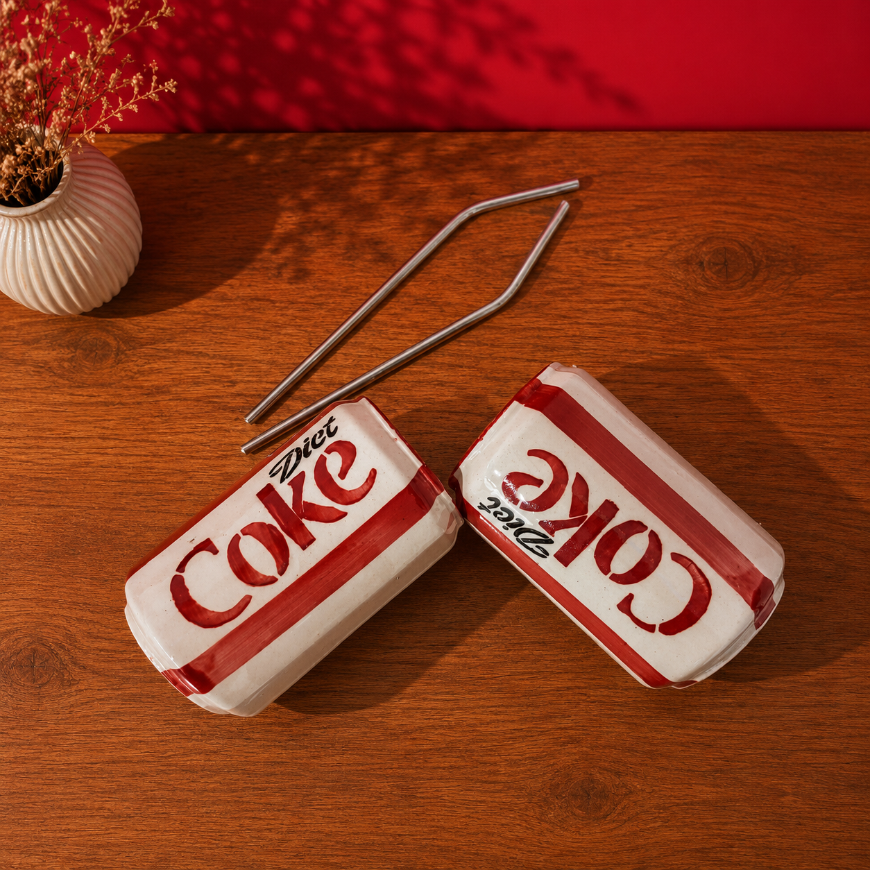 Ceramic Cola Can Cup Set of 2 with Straws – Soda Tumblers