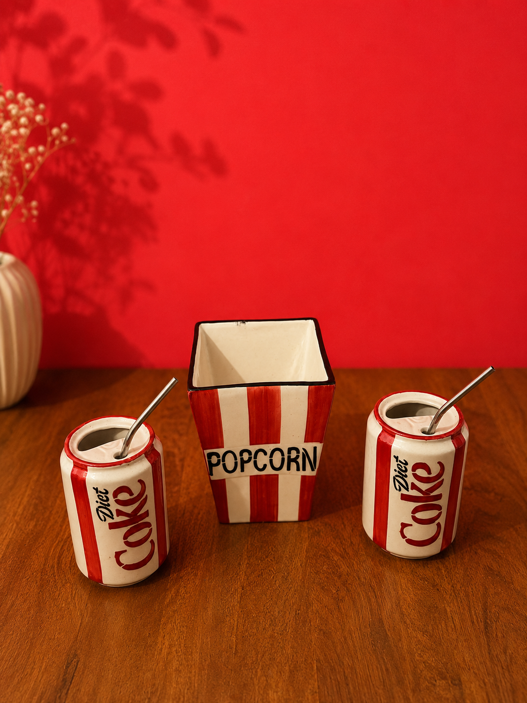 Movie Night Set – Ceramic Popcorn Bucket & 2 Coke Can Cups
