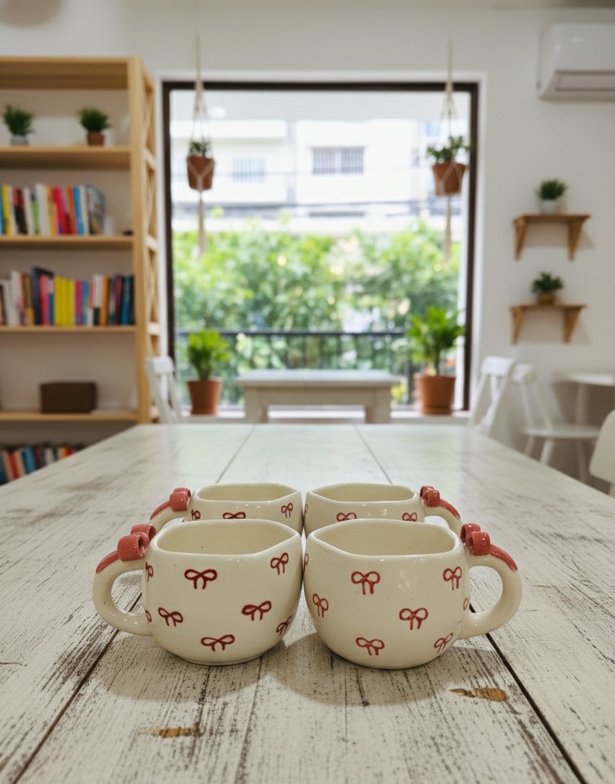 The "Little Red Bow" Mug Set (Set of 4)