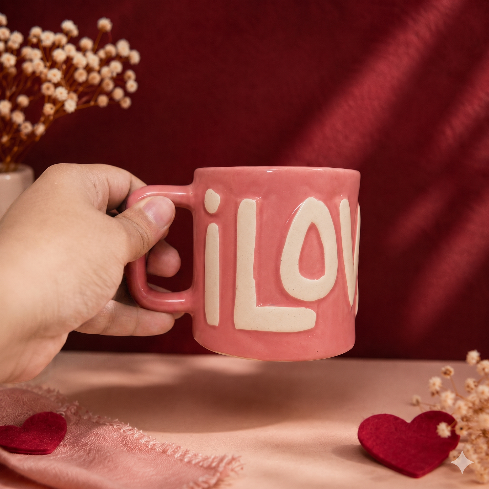 Embossed "I Love You" Ceramic Coffee Mug
