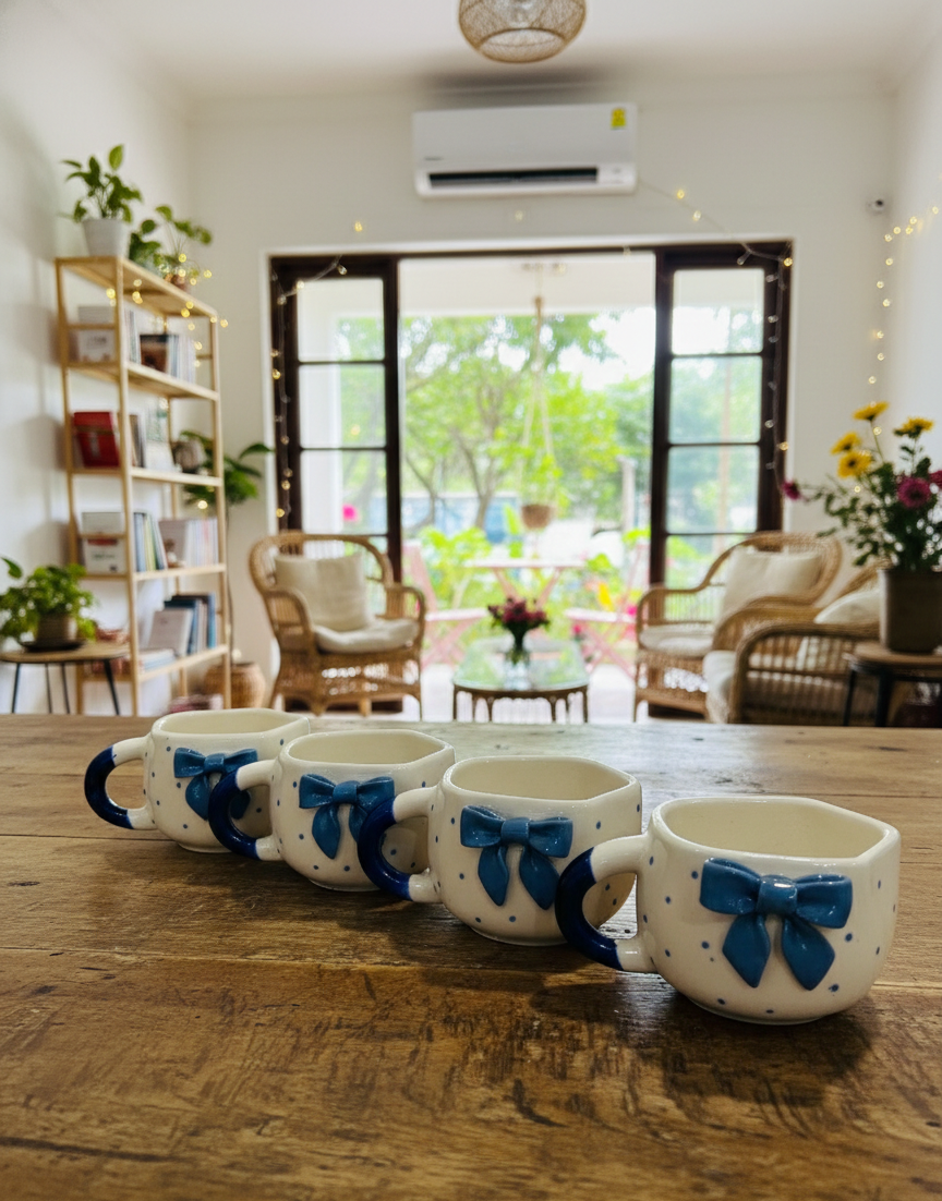 The "Little Blue Bow" Mug Set (Set of 4)