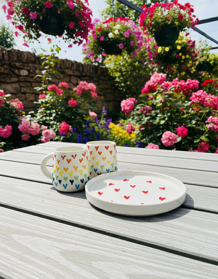 The "Rainbow Heart" Mug & Tray Set