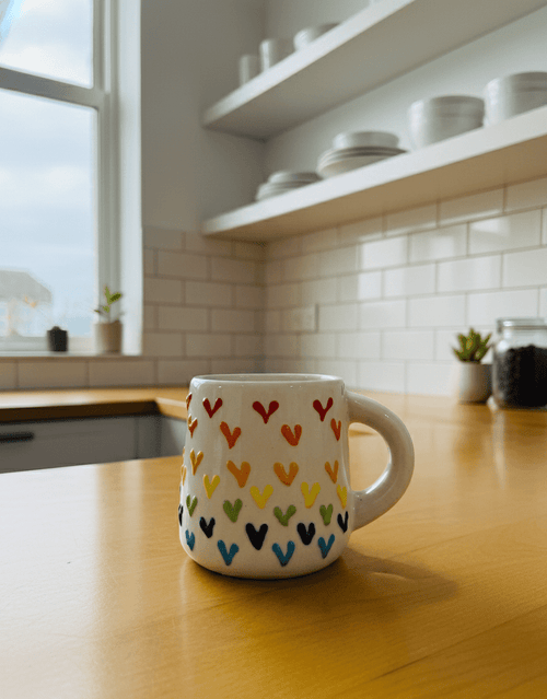3D Rainbow Heart Ceramic Coffee Mug