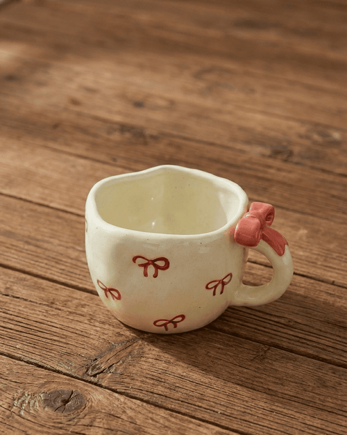 3D Bow Coquette Ceramic Coffee Mug — Cream
