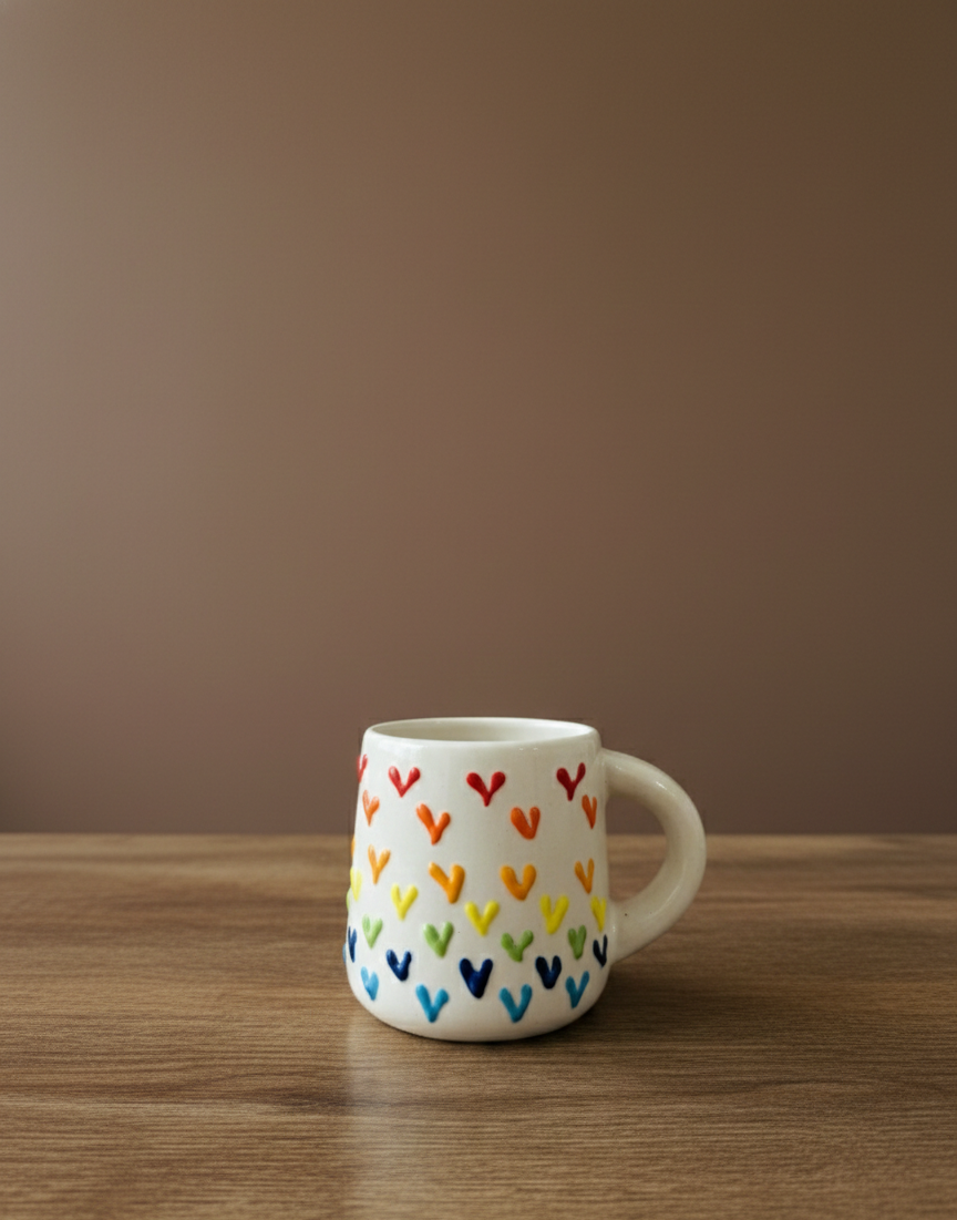 The "Rainbow Rows" Heart Mug