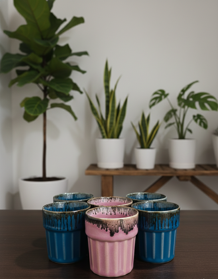 The "Rustic Drip" Chai Kulhad Set of 6 & Caddy