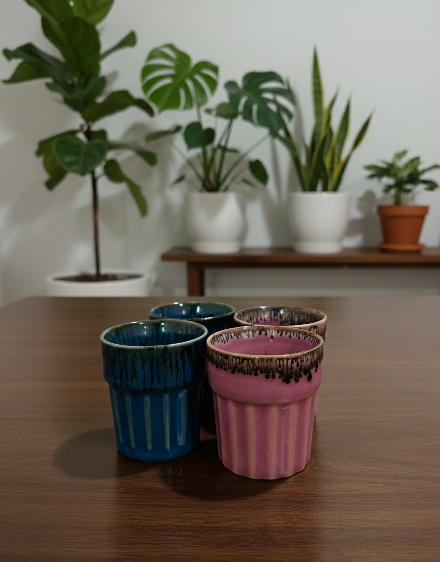 The "Rustic Drip" Chai Kulhad Set of 4 & Caddy