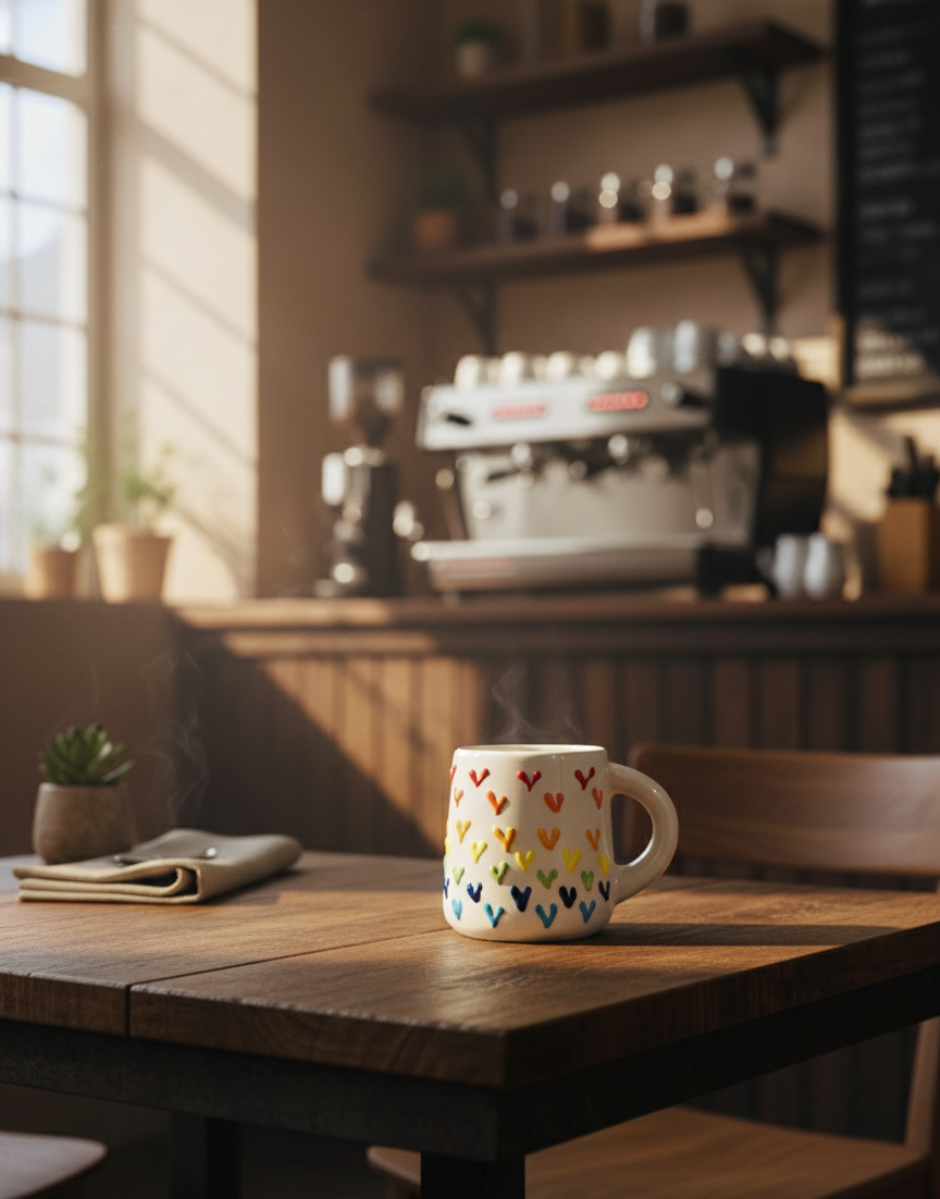 The "Rainbow Rows" Heart Mug