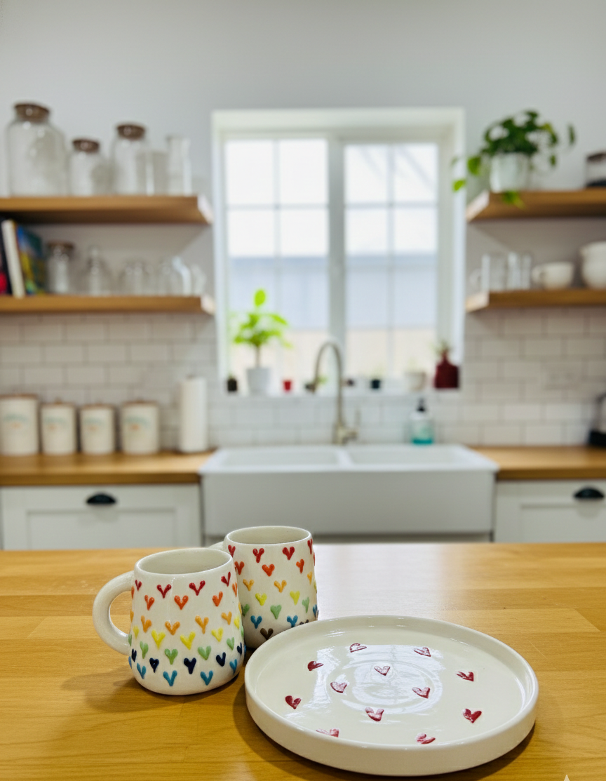 The "Rainbow Heart" Mug & Tray Set