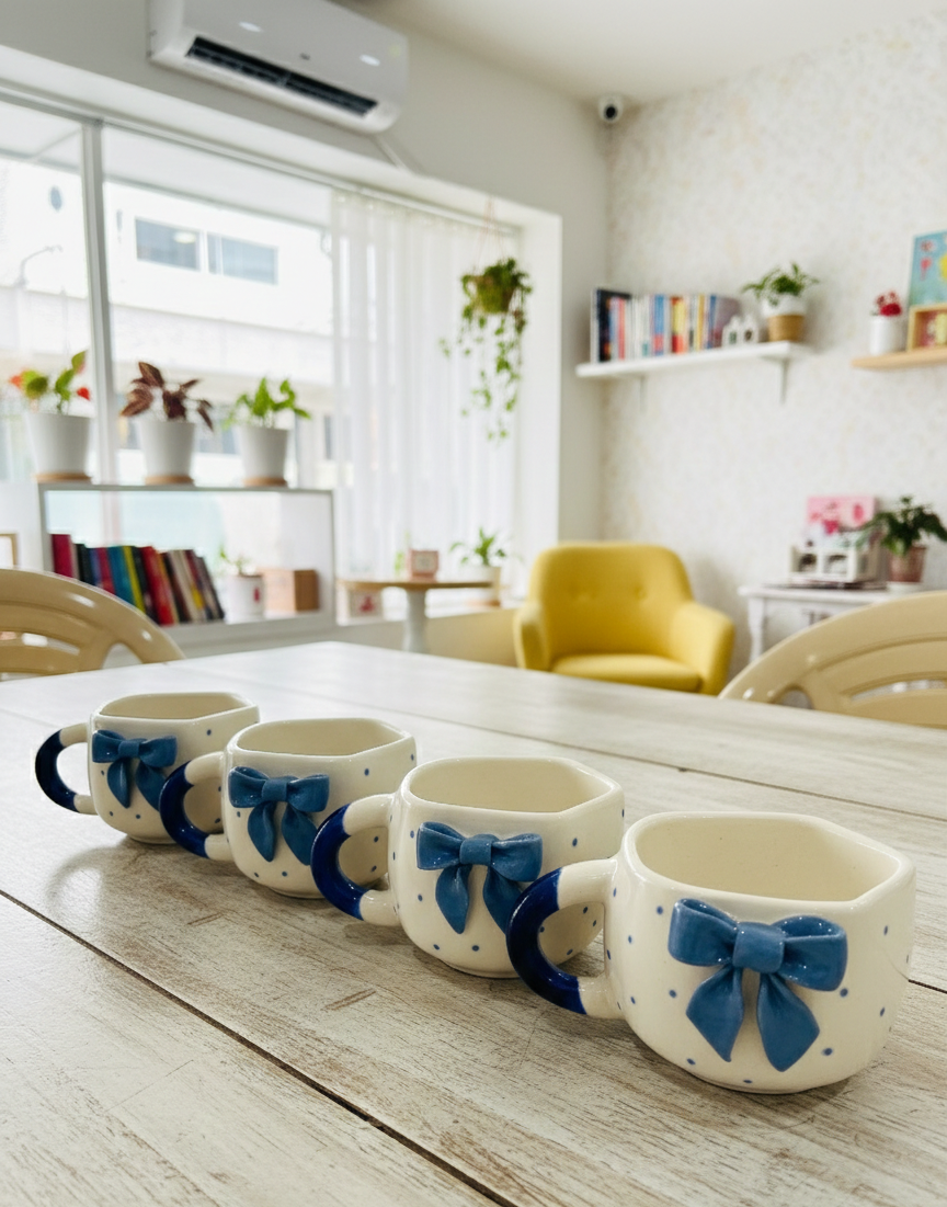 The "Little Blue Bow" Mug Set (Set of 4)