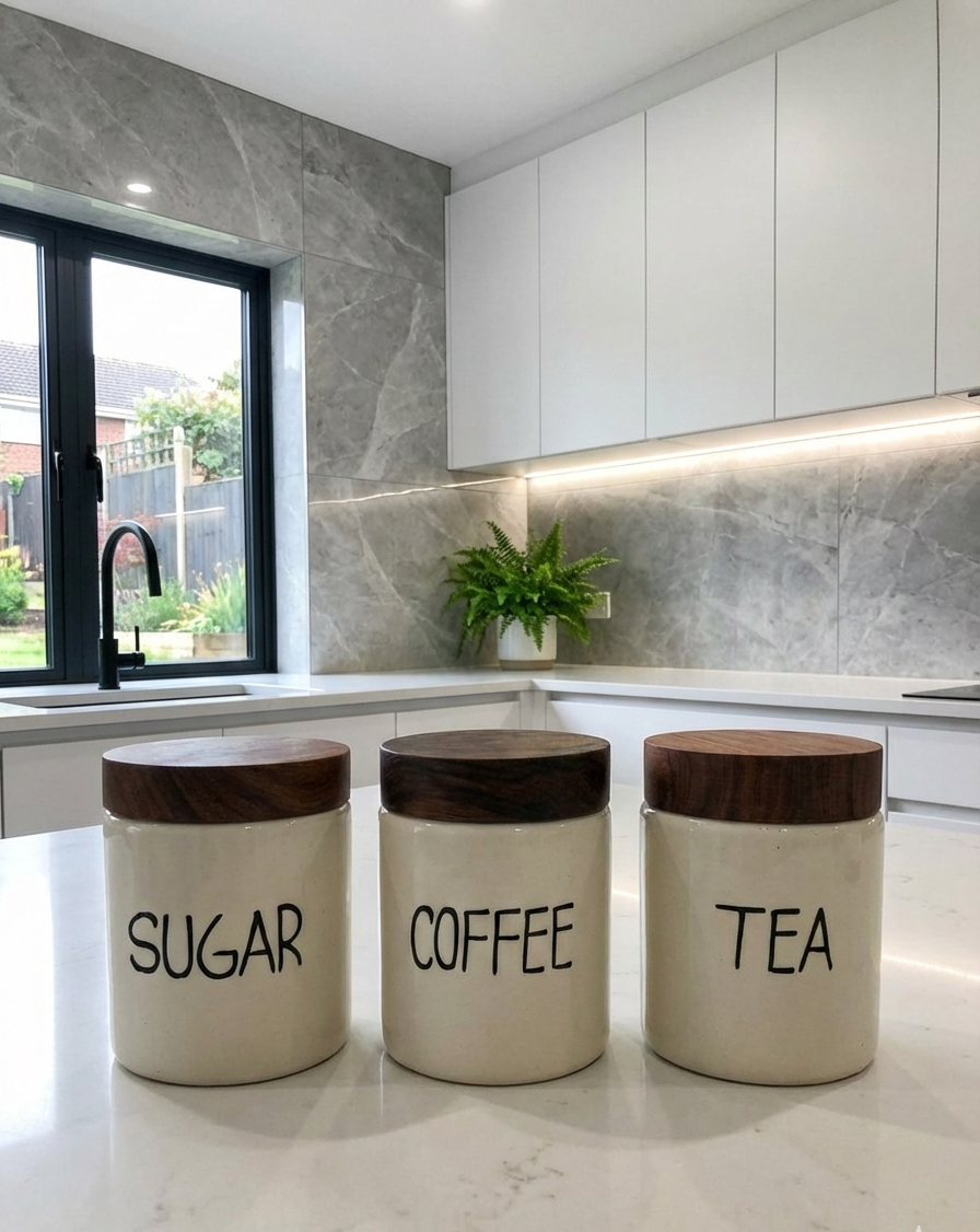 Ceramic Tea, Coffee & Sugar Jars Set