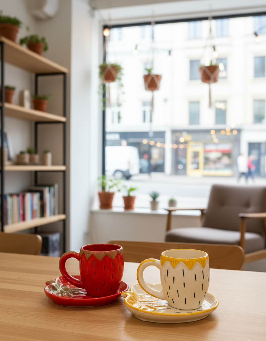 The "Berry Basket" Mug & Saucer Duo  Option 2 (Aesthetic Focus): Summer Harvest Ceramic Set