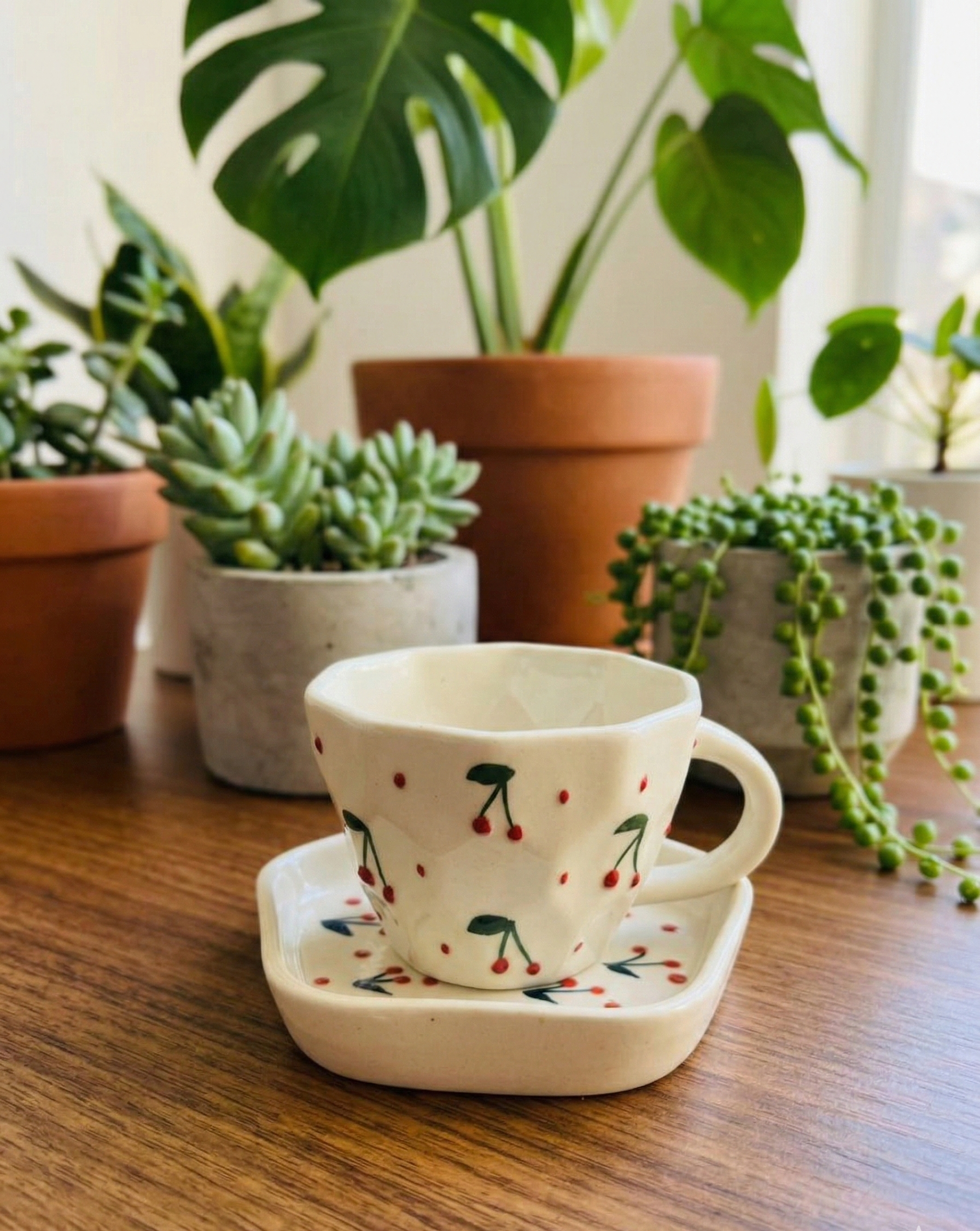 Charming Cherry Facets Cup & Saucer Set