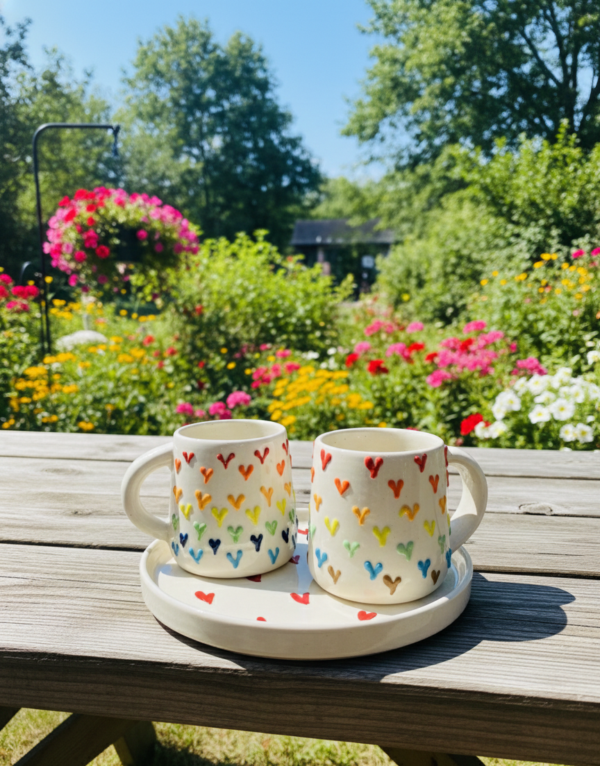 The "Rainbow Heart" Mug & Tray Set