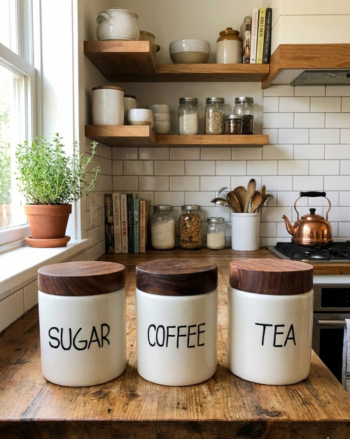 Ceramic Tea, Coffee & Sugar Jars Set