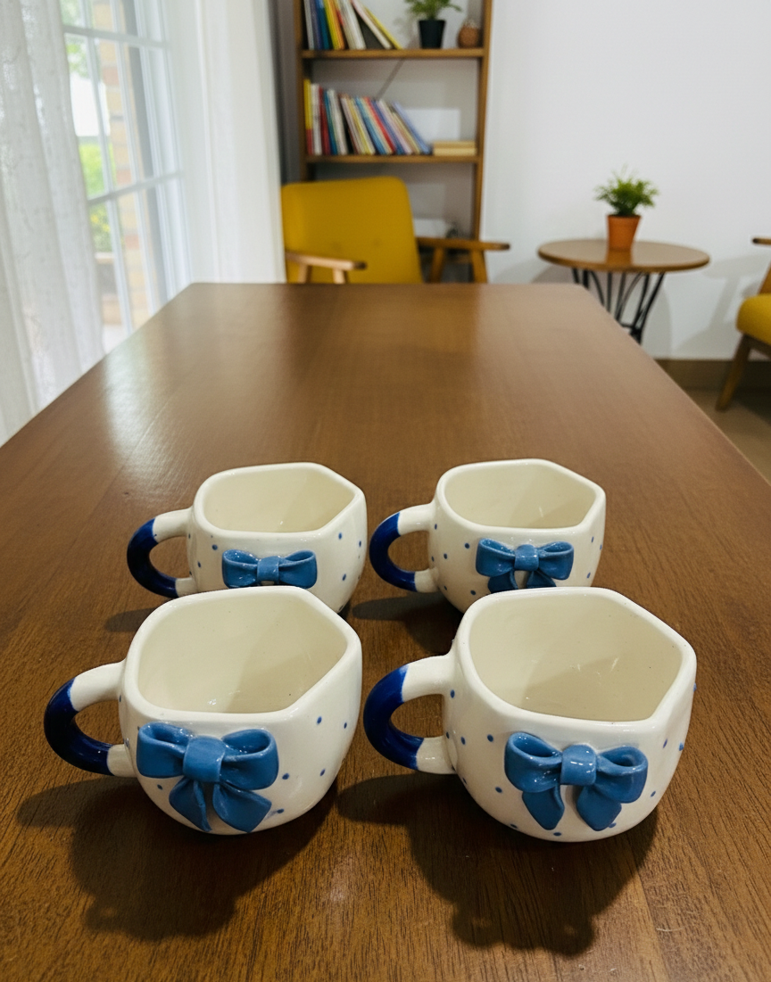 The "Little Blue Bow" Mug Set (Set of 4)
