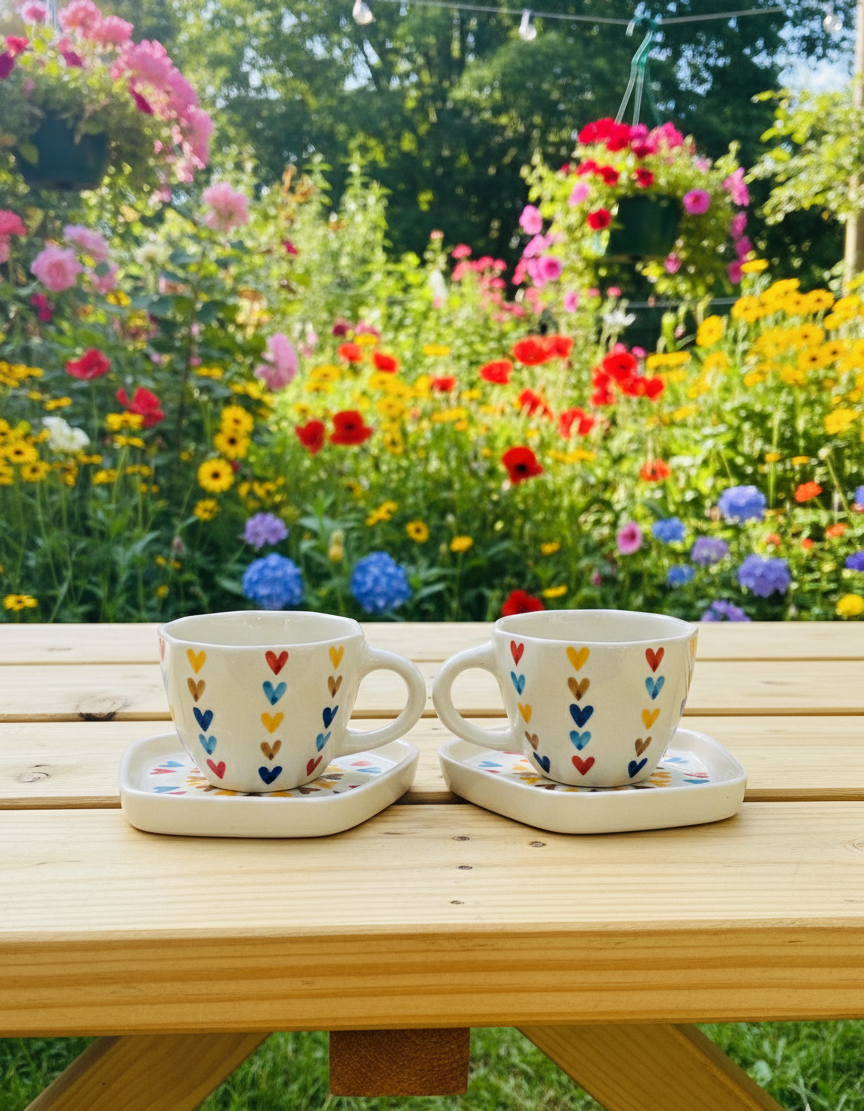 The "Joyful Hearts" Hexagon Cup & Saucer Duo