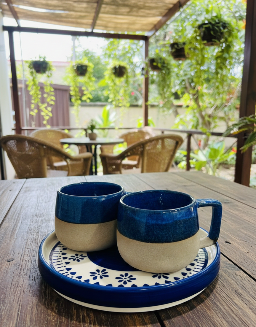 The "Indigo Dip" Mug & Tray Set