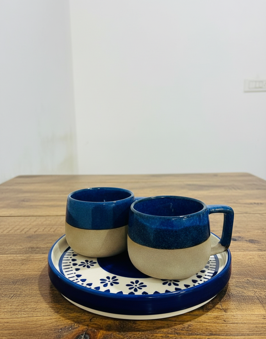 The "Indigo Dip" Mug & Tray Set