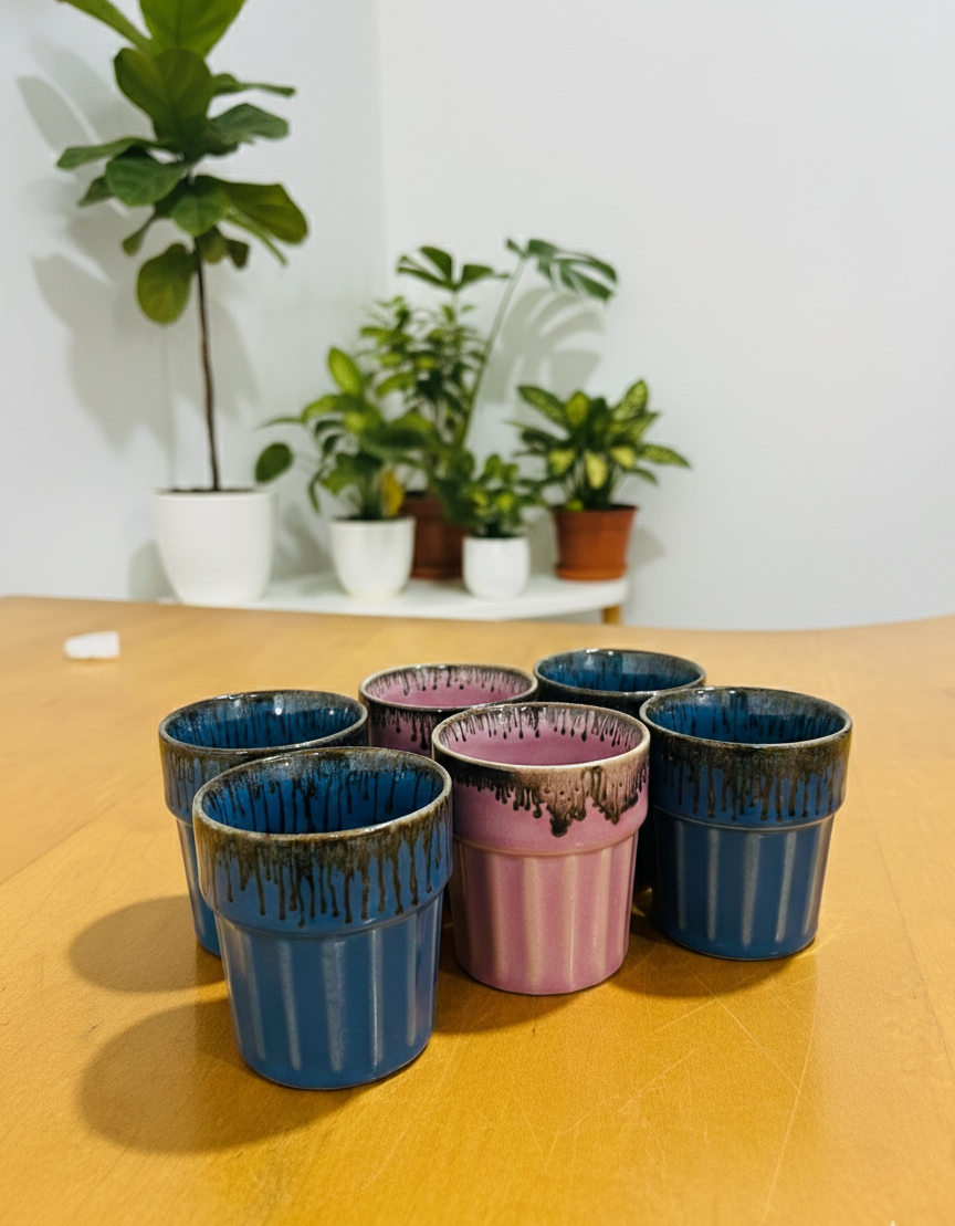 The "Rustic Drip" Chai Kulhad Set of 6 & Caddy