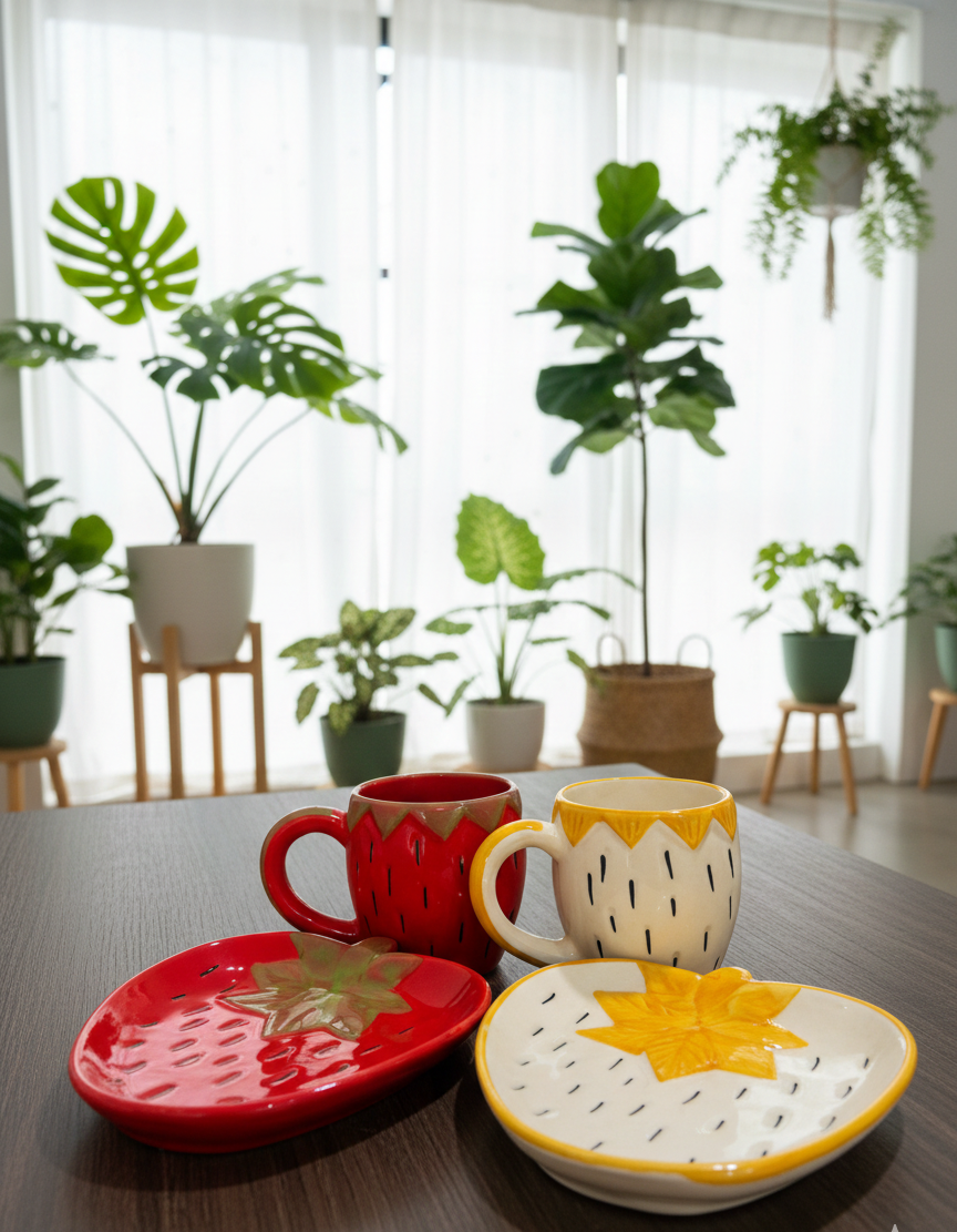 The "Berry Basket" Mug & Saucer Duo  Option 2 (Aesthetic Focus): Summer Harvest Ceramic Set