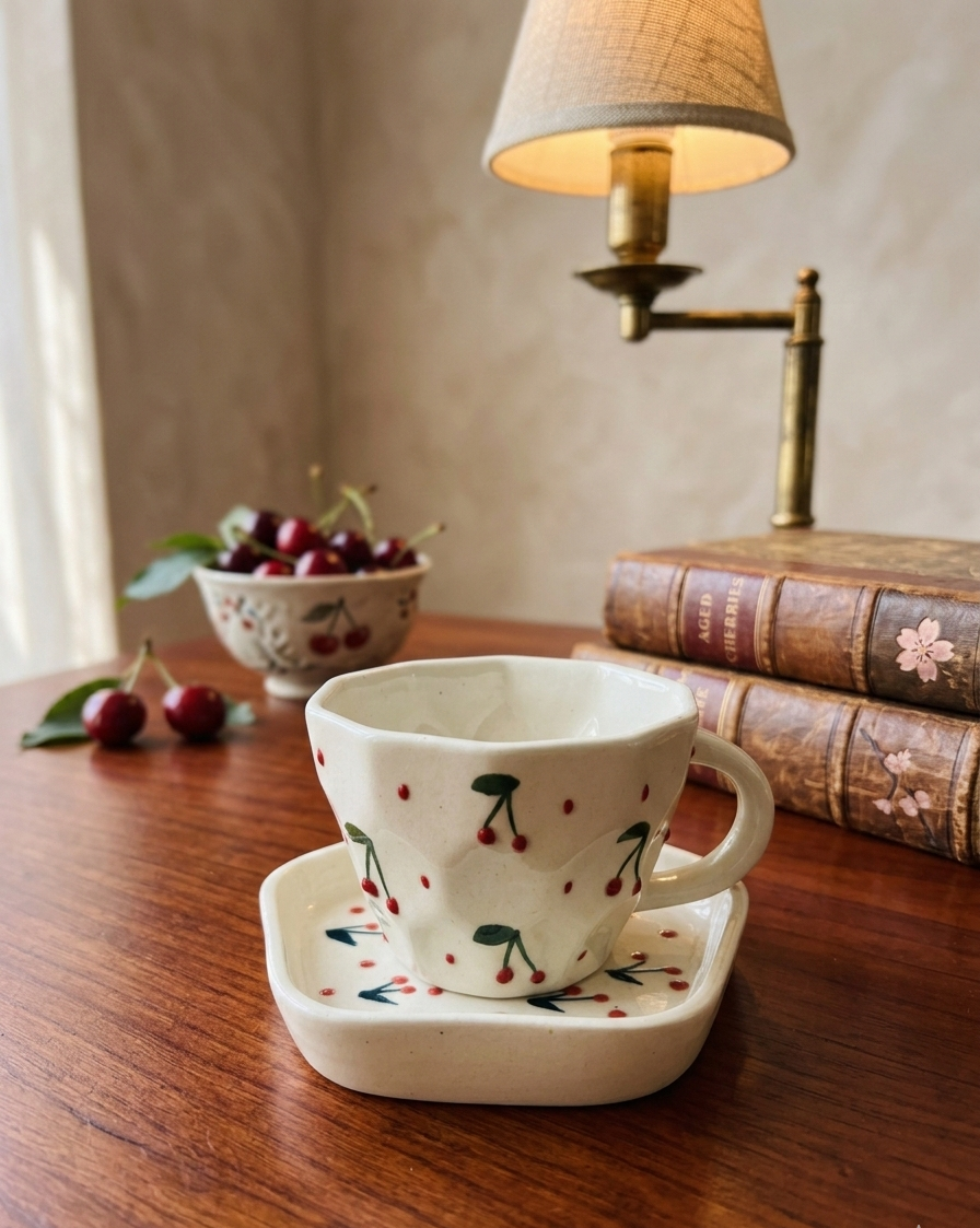 Charming Cherry Facets Cup & Saucer Set