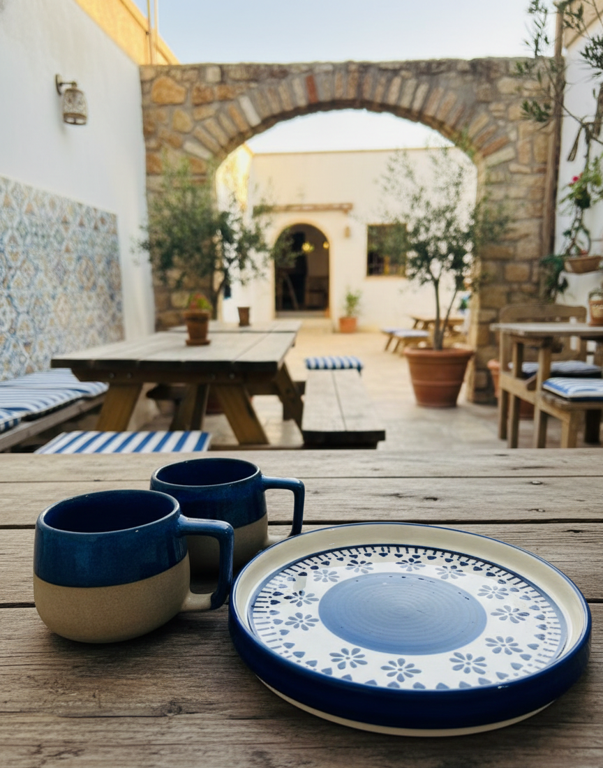 The "Indigo Dip" Mug & Tray Set