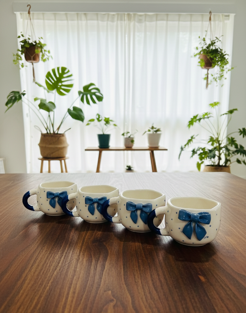 The "Little Blue Bow" Mug Set (Set of 4)