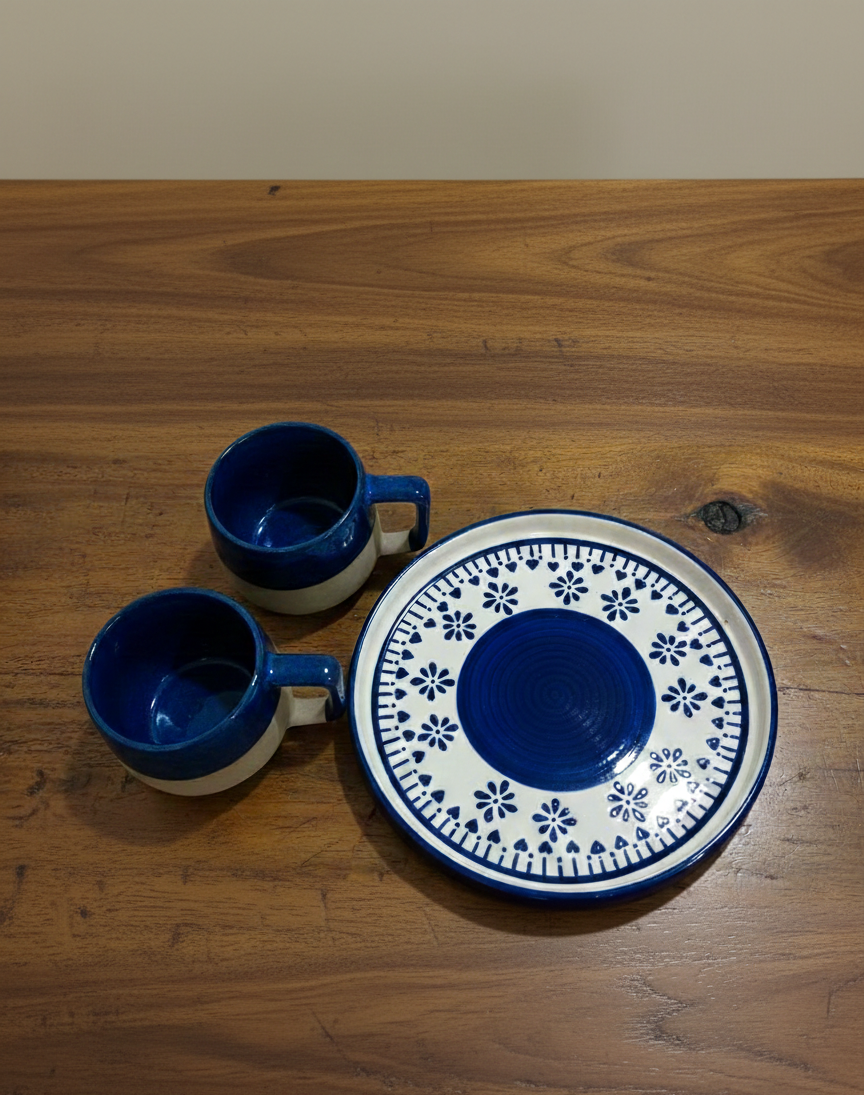 The "Indigo Dip" Mug & Tray Set