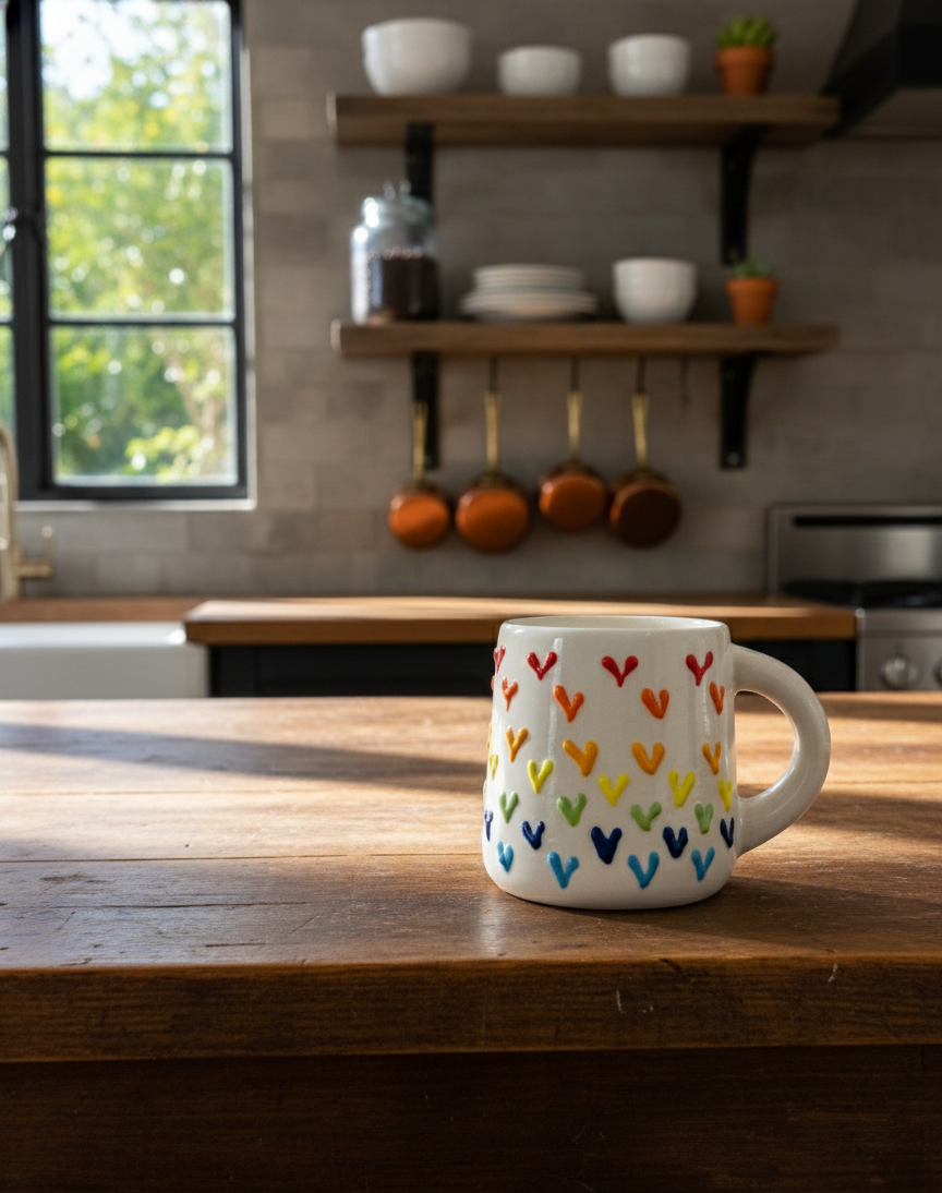 The "Rainbow Rows" Heart Mug