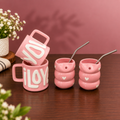 Pink couple gift set — two embossed I Love You mugs and two heart bubble tumblers with straws