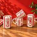 Handmade retro cola-can ceramic coffee mug set of 4, red and cream novelty